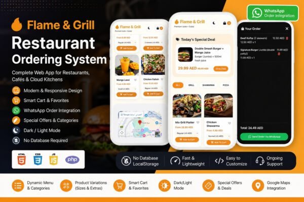 Restaurant Mobile App + WhatsApp Ordering System | Admin Dashboard | $9.99/mo
