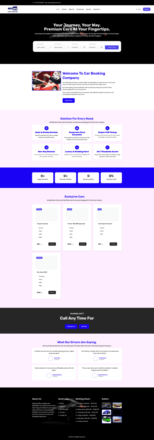 Professional Car Rental Website with Booking System